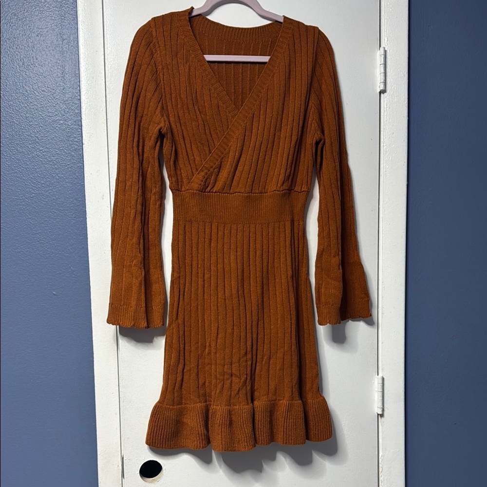 Elegant Brown Knit Dress